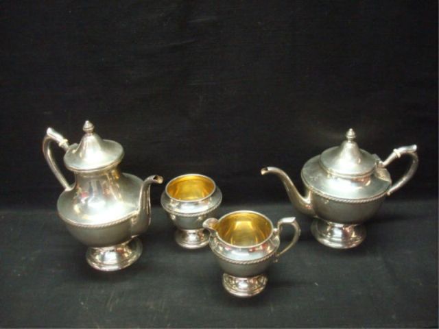 Appraisal: piece sterling tea set w gilt wash Tea pot coffee