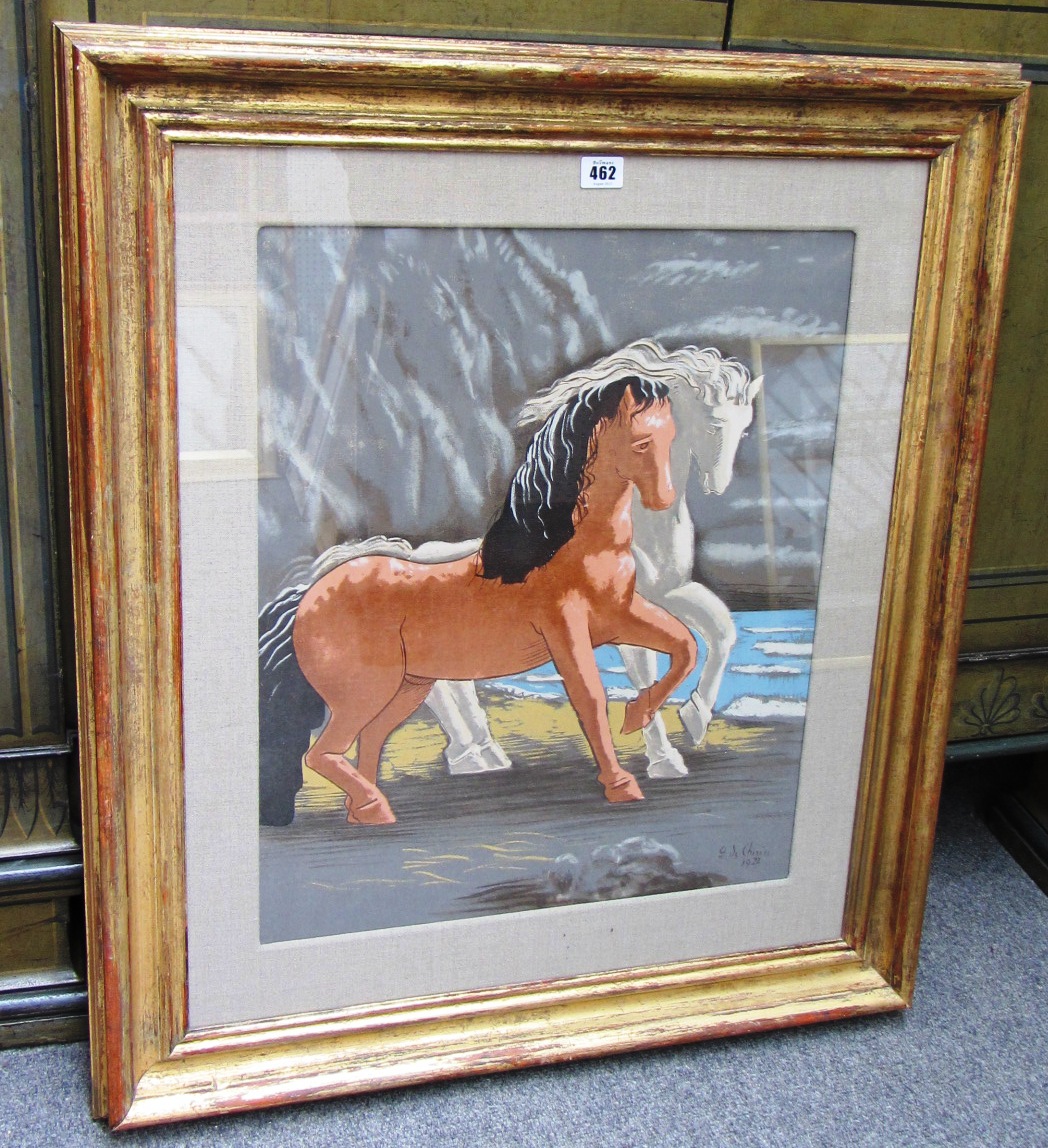 Appraisal: Manner of Giorgio de Chirico - Horses on the shore