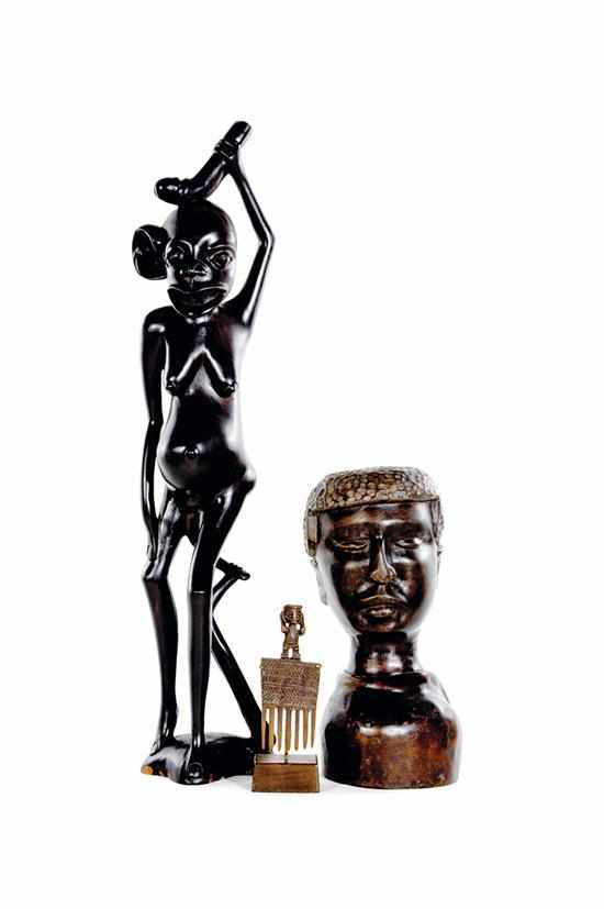 Appraisal: African and Caribbean figural carved sculptures th century consisting of