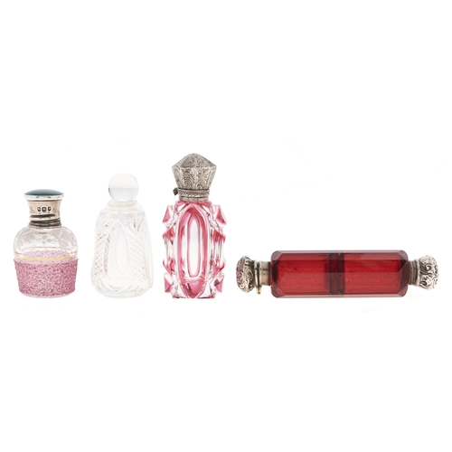 Appraisal: A silver capped ruby flashed and cut glass scent bottle