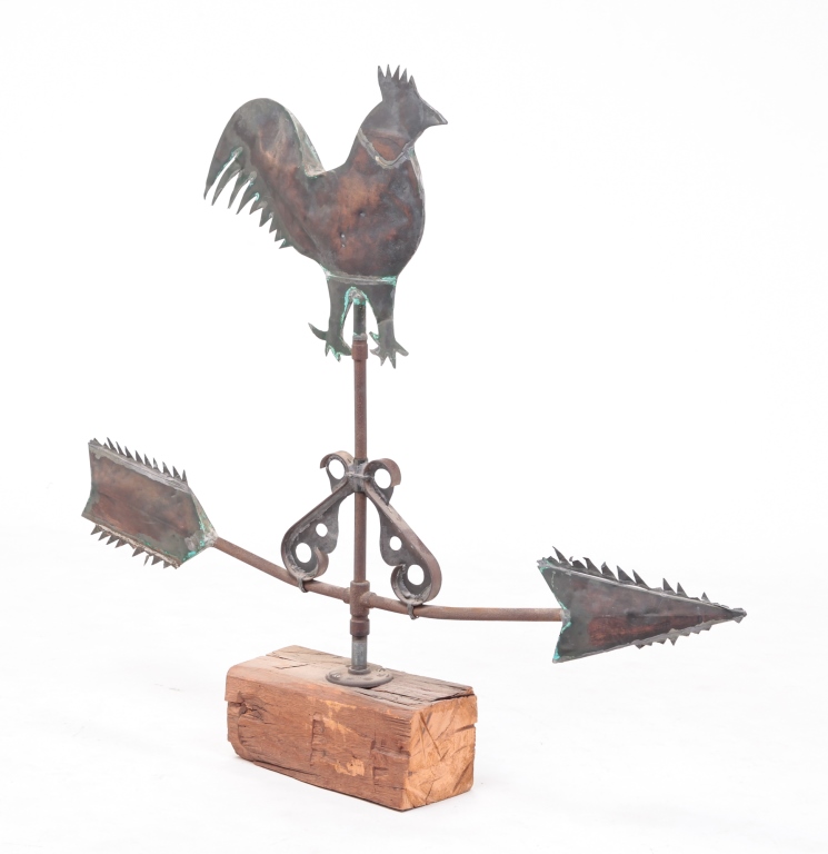 Appraisal: Twentieth century copper and iron Full bodied rooster on pipe