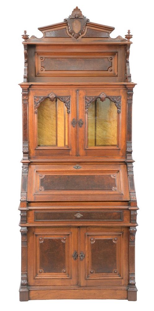 Appraisal: Victorian Walnut and Burl Walnut Secretary Desk in three parts