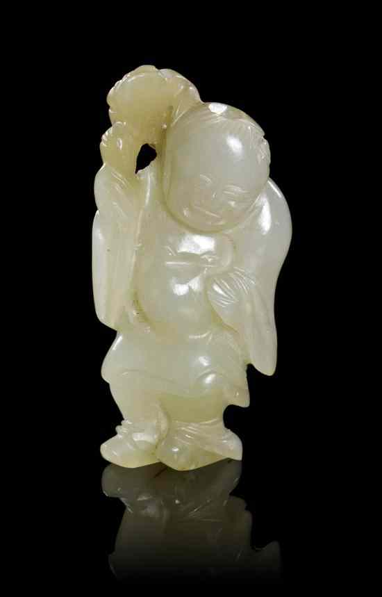 Appraisal: A Jade Figural Snuff Bottle depicting the figure with a