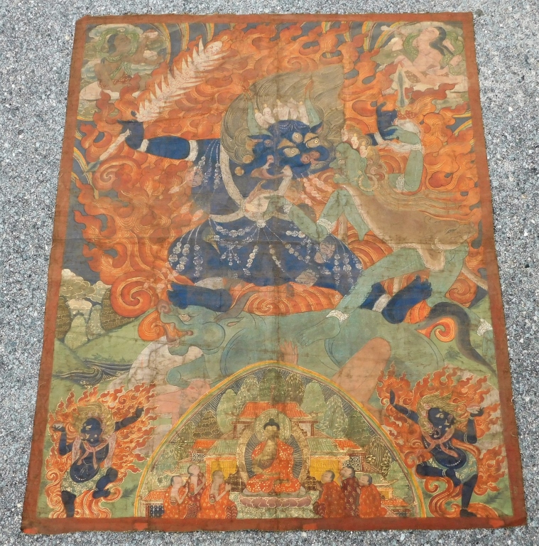 Appraisal: TIBETAN THANGKA PAINTING OF YAMANTAKA AND CONSORT Tibet th CenturyYamantaka