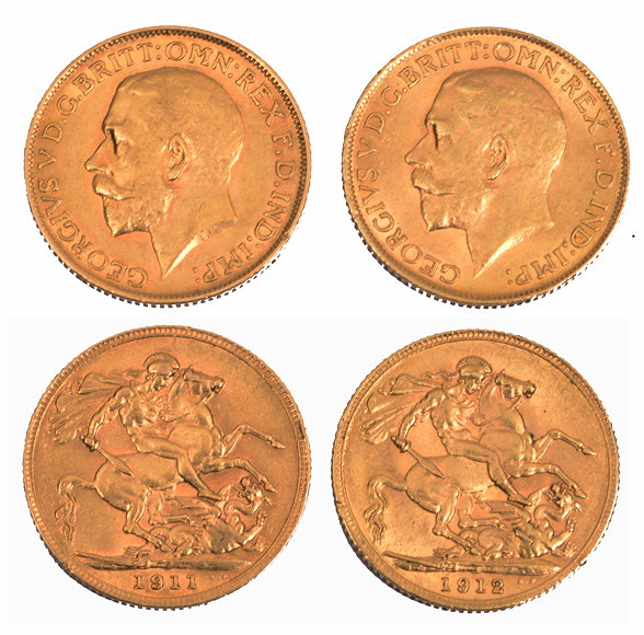 Appraisal: TWO GEORGE V GOLD SOVEREIGNS one dated the other