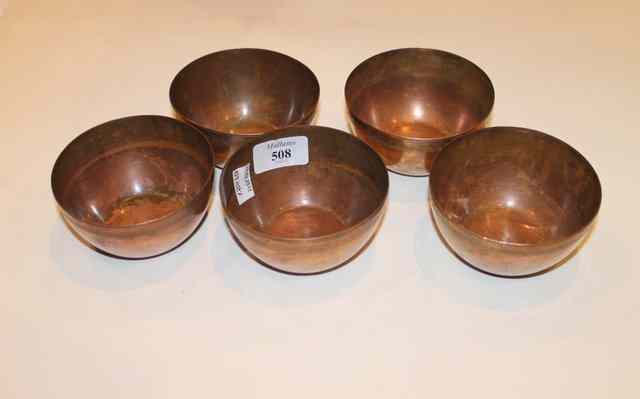 Appraisal: A SET OF FIVE COPPER BOWLS of open cylindrical form