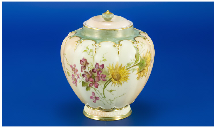 Appraisal: Royal Worcester Blush Ivory Vase and Cover decorated with flowers