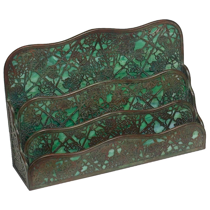 Appraisal: Unusual Tiffany Studios letter rack bronze in the grapevine pattern