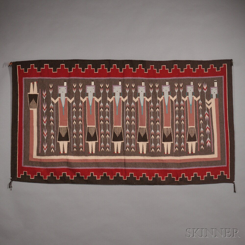 Appraisal: Large Mexican Made Yei Rug with stepped border six dancers