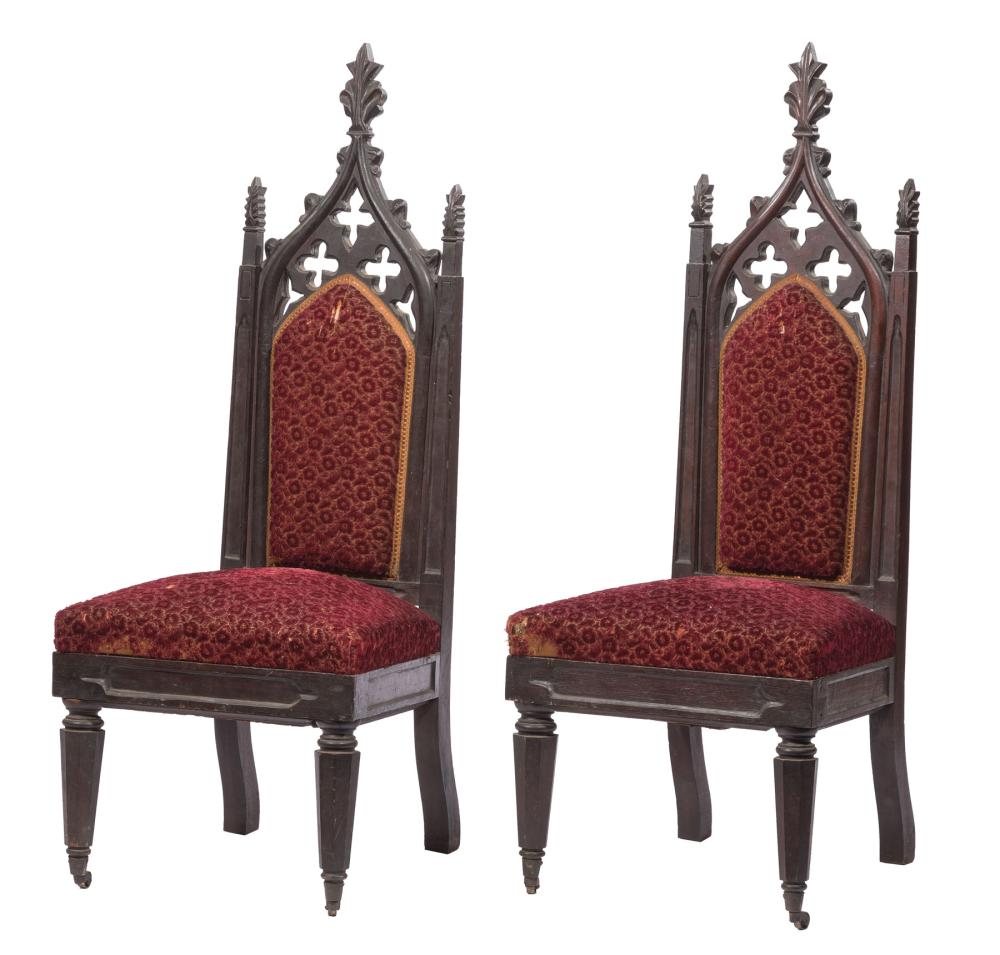 Appraisal: Pair of American Gothic Carved Mahogany Parlor Chairs c attr