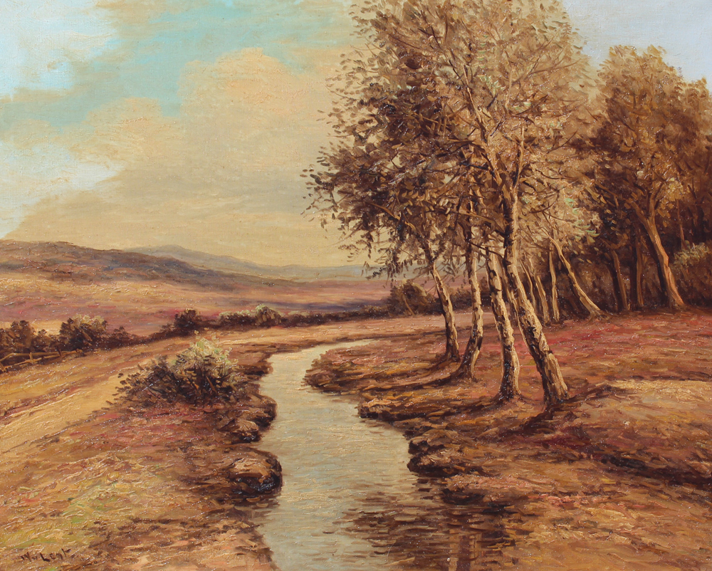 Appraisal: EUROPEAN RIVER LANDSCAPE SIGNED W LENC Oil Canvas '' x