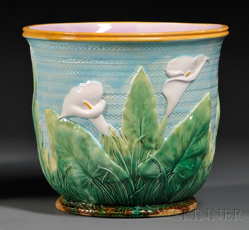 Appraisal: George Jones Majolica Calla Lily Jardiniere England late th century