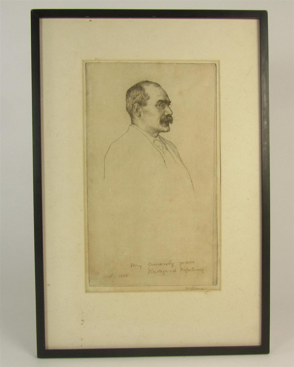 Appraisal: Kipling Rudyard - William Strang Etched portrait of Kipling inscribed