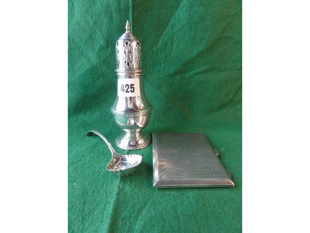 Appraisal: A Georgian style silver sugar shaker a silver sugar sifting