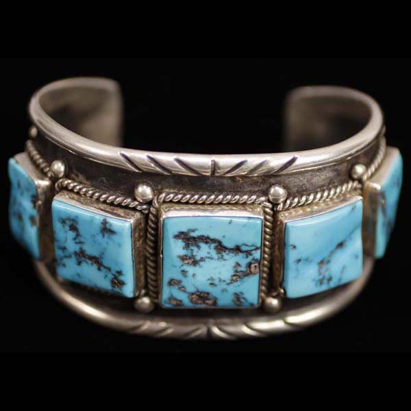 Appraisal: Vintage Native American Indian old pawn sterling silver turquoise cuff