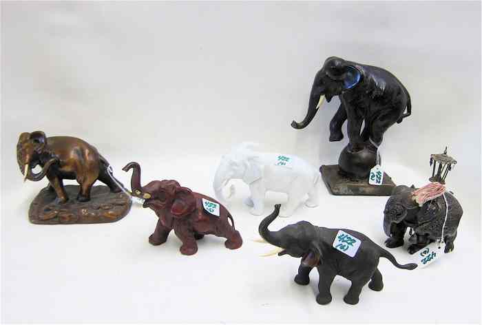 Appraisal: COLLECTION OF SIX ELEPHANT FIGURES four metal one Sitzendorf porcelain