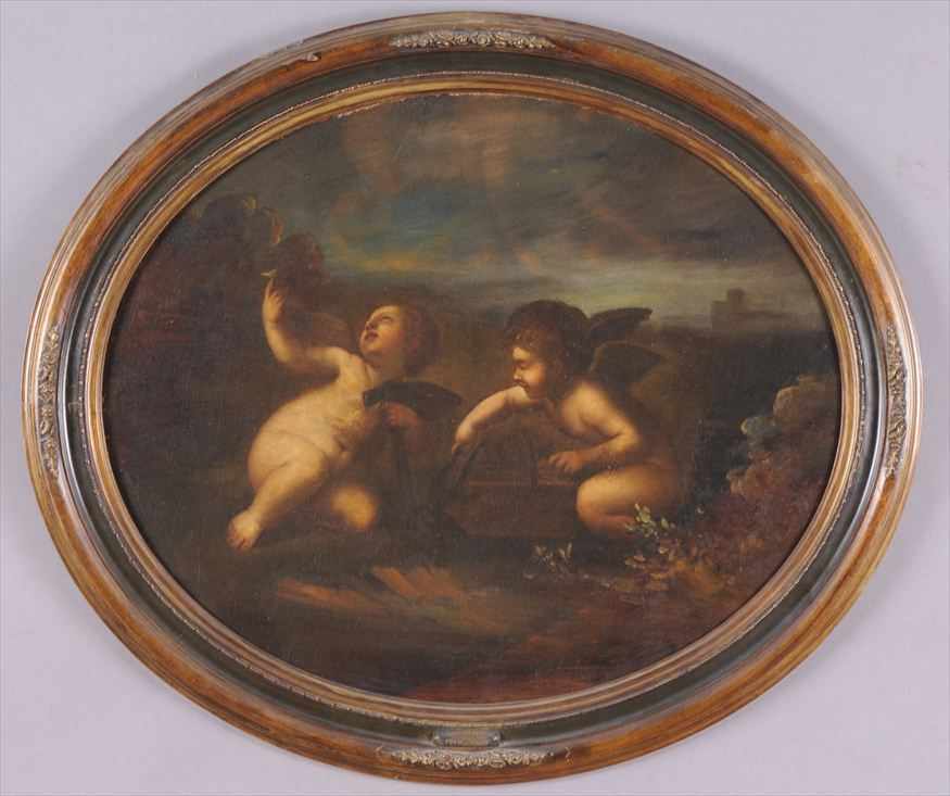 Appraisal: MANNER OF FRANCESCO ALBANI CHERUBS AT PLAY A PAIR Oil