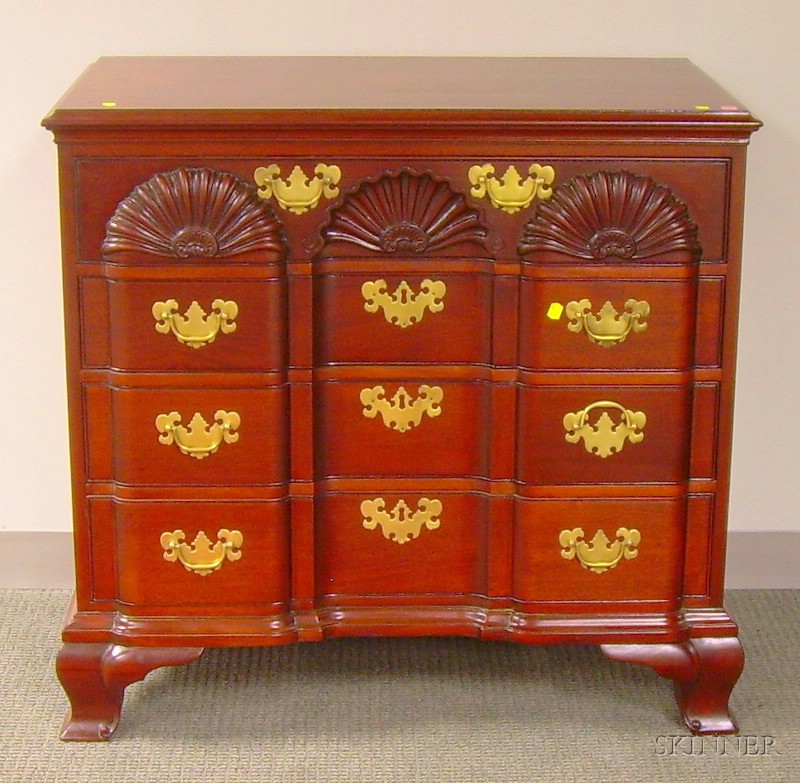 Appraisal: Chippendale-style Carved Mahogany Block-front Four-Drawer Chest ht wd in