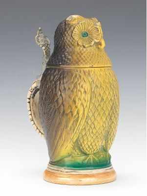 Appraisal: An Owl Shape German Stein Glazed ceramic standing owl with