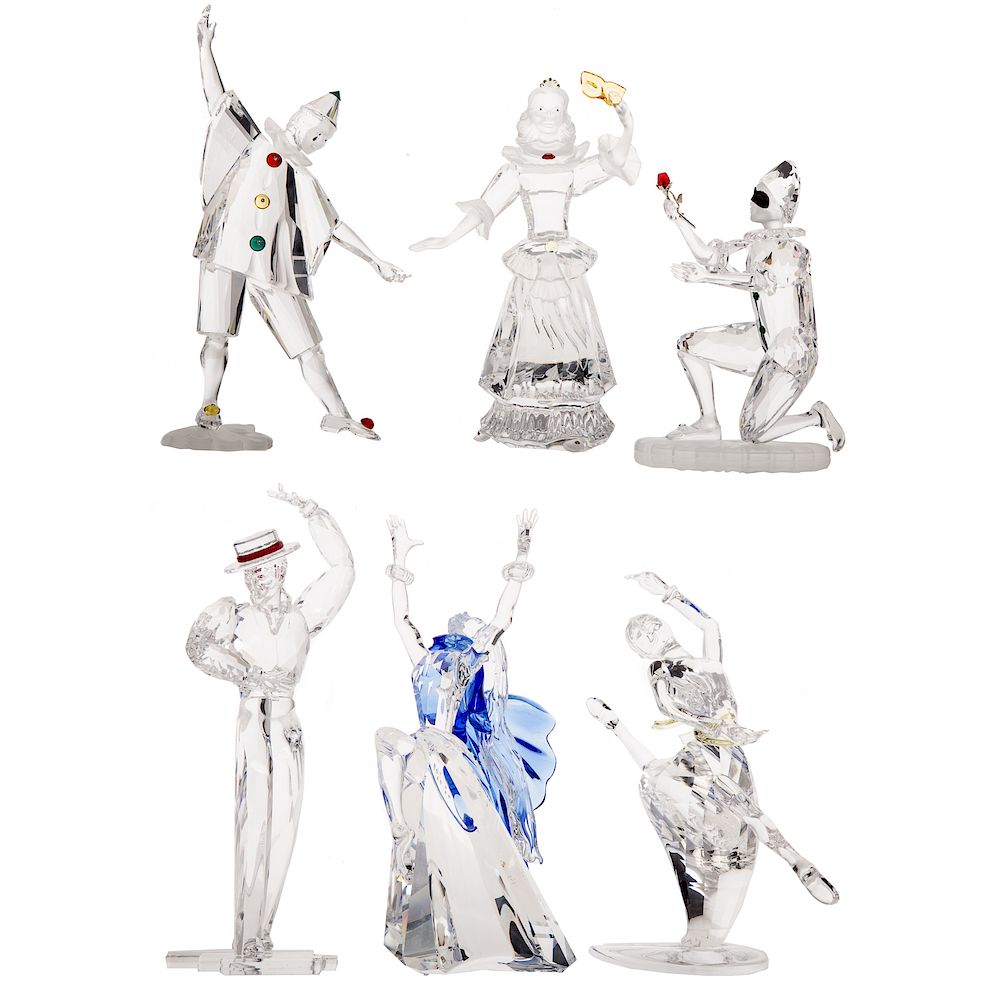 Appraisal: Six Swarovski Crystal Figures from the The Masquerade Series including