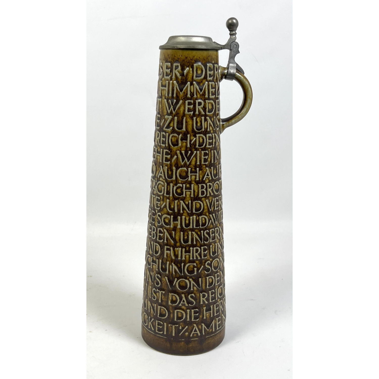 Appraisal: Tall Reinhold Merkelbach VATER UNSER LORD'S PRAYER BEER STEIN Modernist