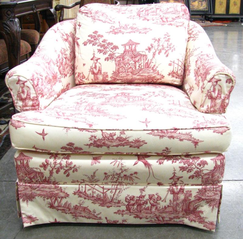 Appraisal: Pair of Occasional Chairs with Ottoman Asian motif upholstery