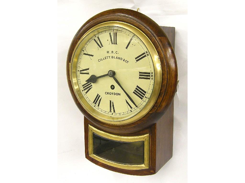 Appraisal: th century stained wooden single fusee drop dial wall clock