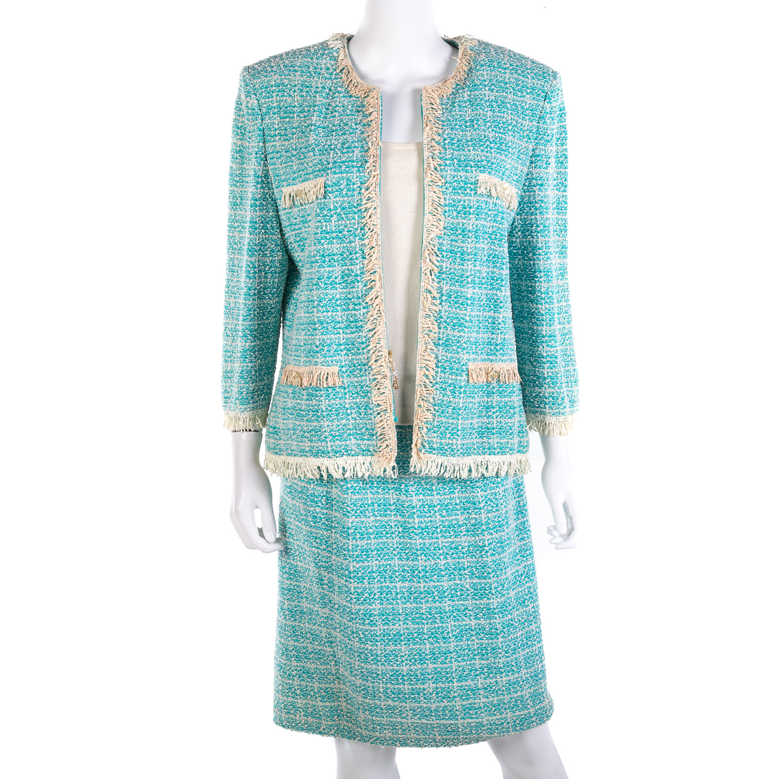 Appraisal: ST JOHN TURQUOISE CREAM KNIT SUIT size