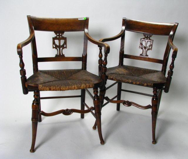 Appraisal: Pair of Antique English Armchairs With Rush Seats