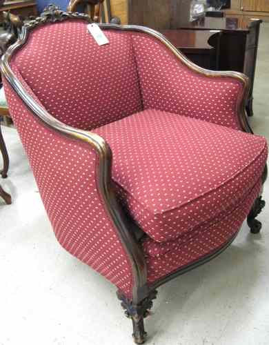 Appraisal: LOUIS XV STYLE ARMCHAIR American c 's having a carved