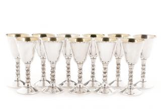 Appraisal: Set of Spanish Silver Cordials w Grapevine Stem Set of