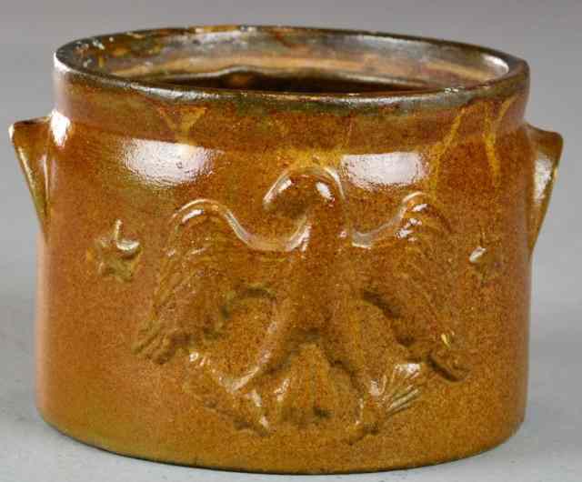 Appraisal: American Stoneware Crock with Eagle DesignSmall stoneware crock depicting an