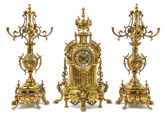 Appraisal: Sale Lot A French Gilt Brass Clock Garniture movement by