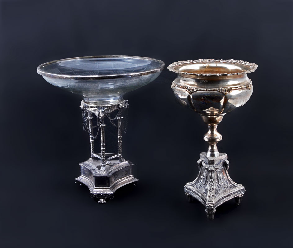 Appraisal: VICTORIAN SILVERPLATE COMPOTES pieces total to include Silverplate base with