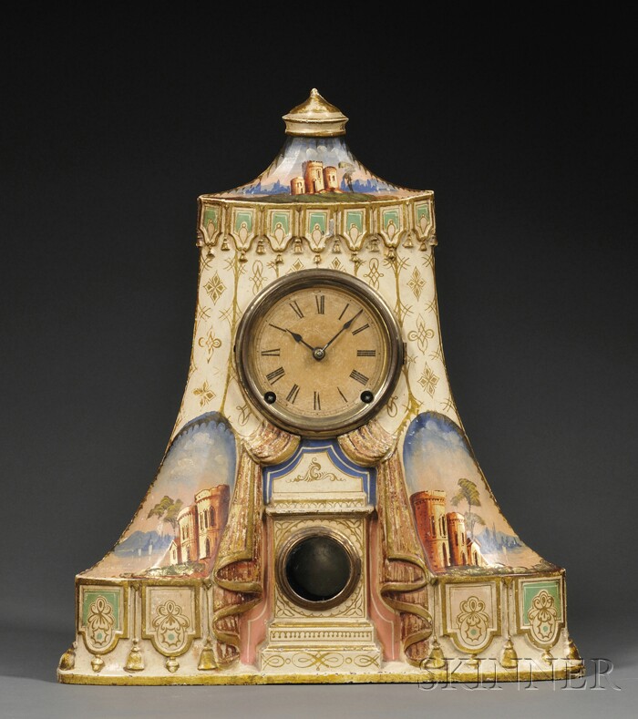 Appraisal: J C Brown Iron Front Circus Tent Shelf Clock Forestville