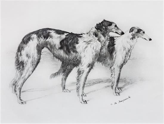 Appraisal: Three Works of Art depicting Borzoi Largest x inches Three