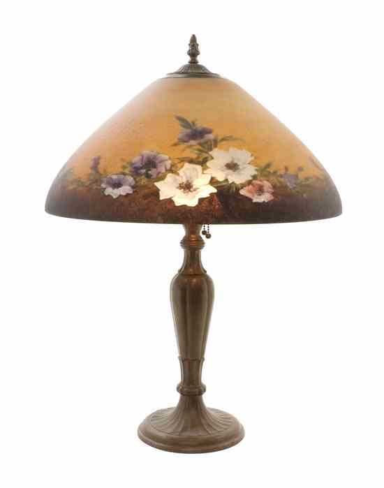 Appraisal: A Jefferson Reverse Painted Lamp the domed shade decorated with