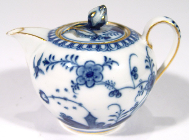 Appraisal: Miniature Meissen style porcelain teapot and cover hand painted with