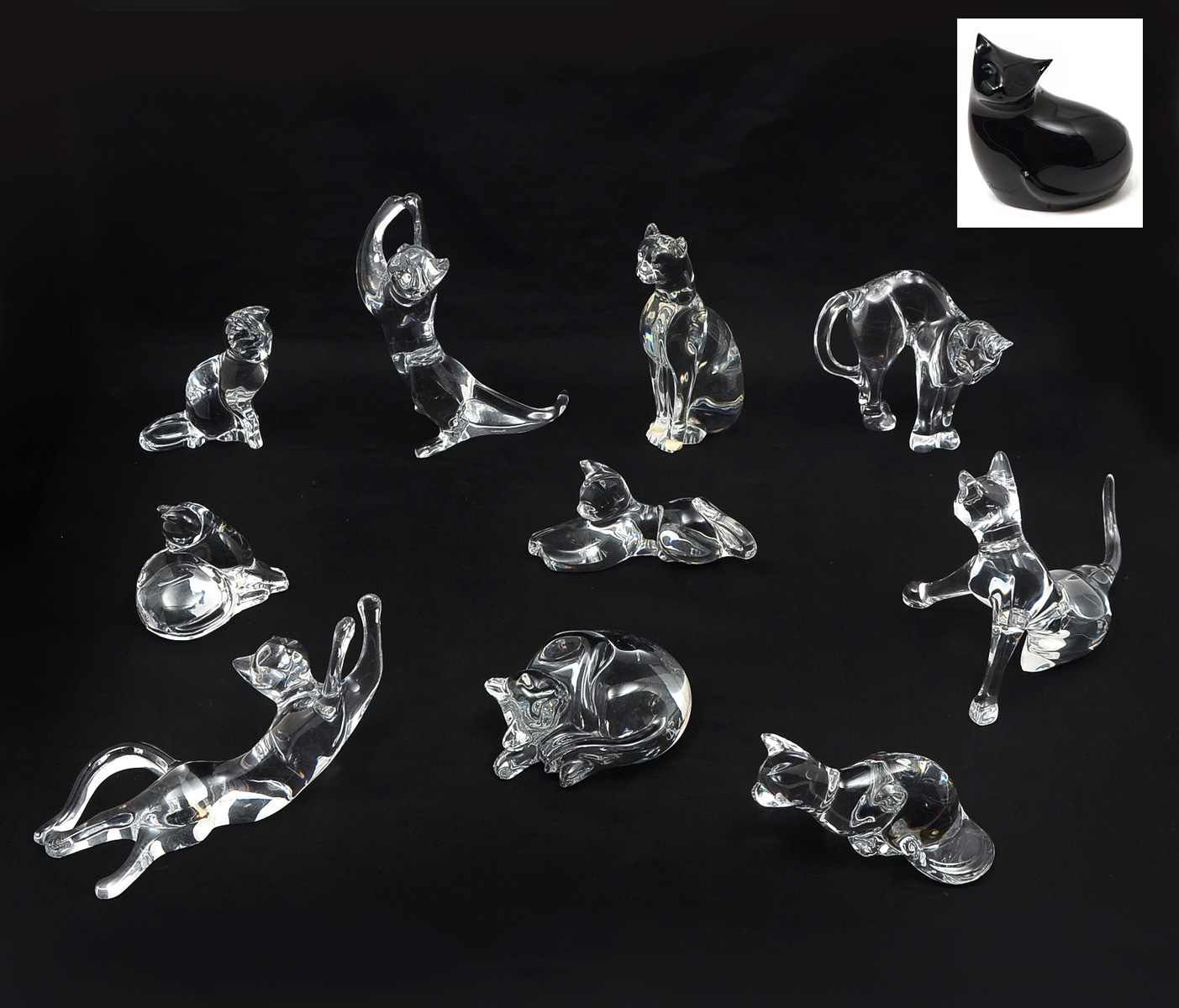 Appraisal: PC BACCARAT FIGURAL CRYSTAL COLLECTION Comprising - clear crystal cats