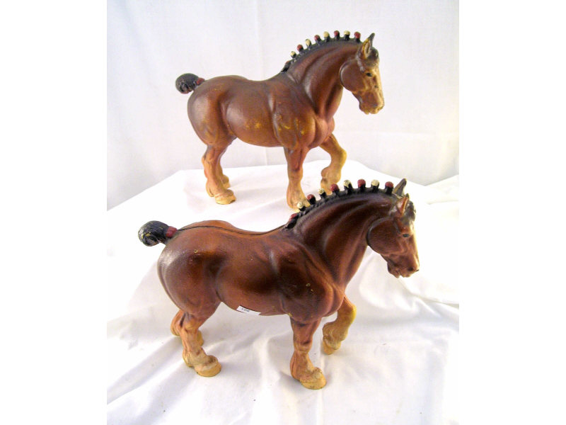 Appraisal: Pair Cast Iron Clydesdale Horses Measures high and long No