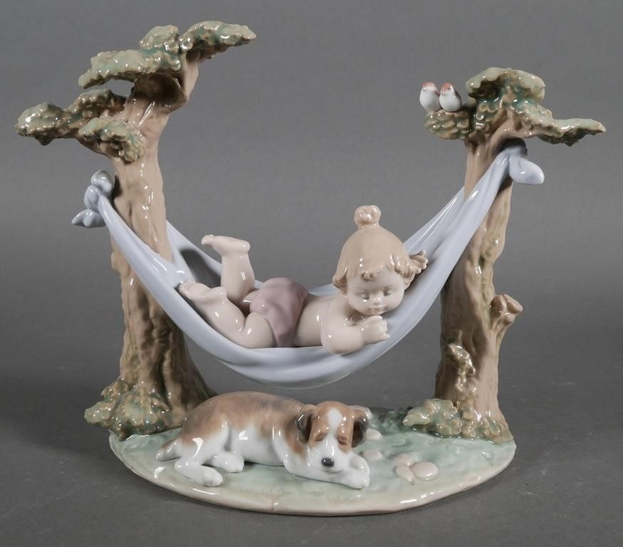 Appraisal: LLADRO Little Napmates girl and dog figurine Porcelain sculpture measures