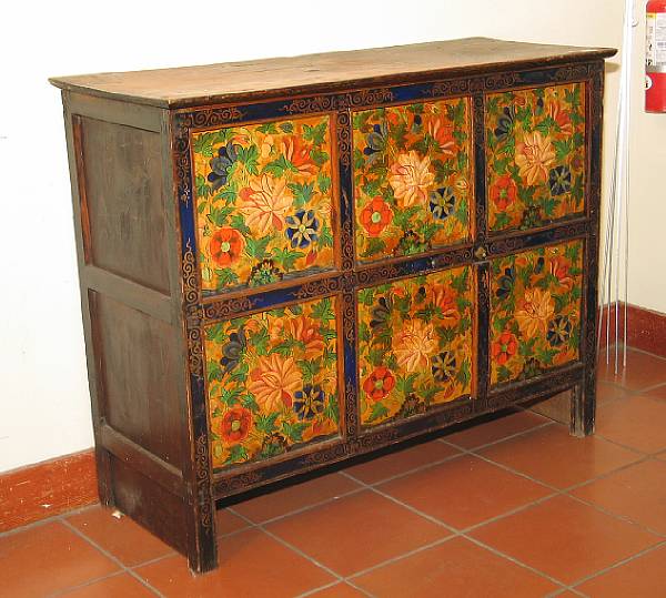 Appraisal: A Tibetian polychrome decorated side cabinet height in width in