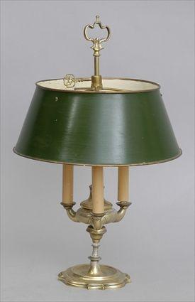 Appraisal: LOUIS XV-STYLE BRASS THREE-LIGHT BOULIOTTE LAMP The urn stem rising