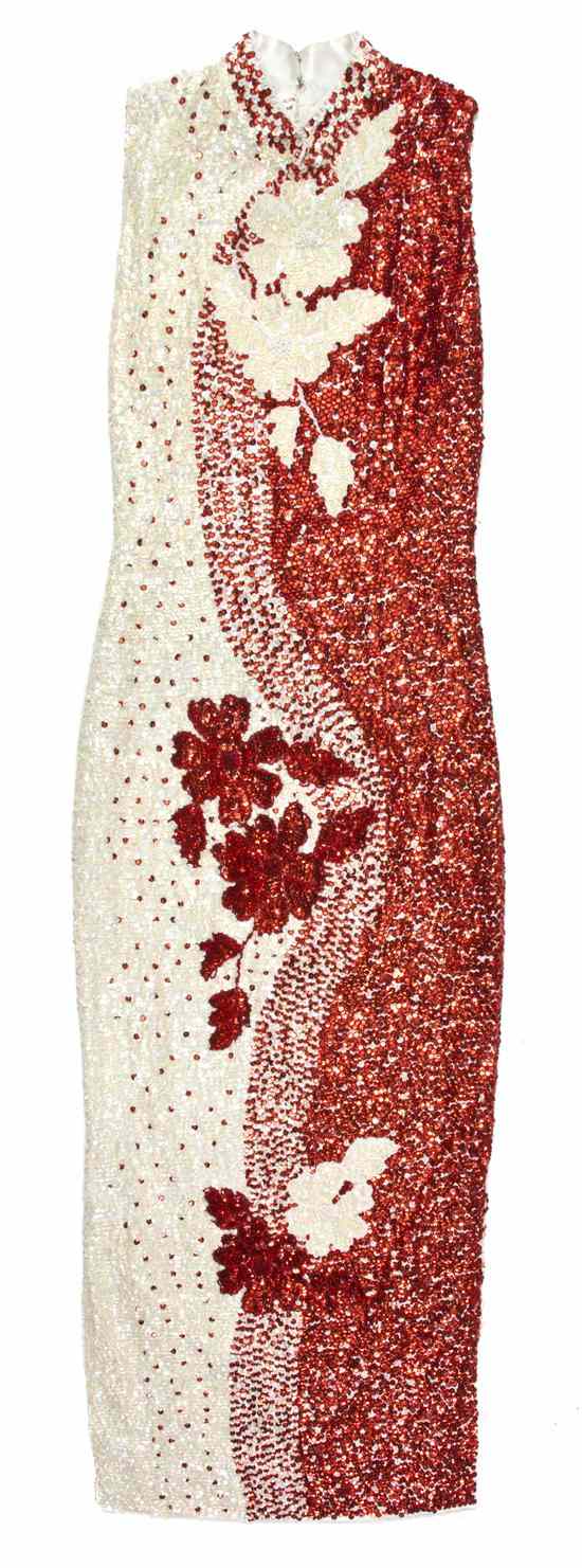 Appraisal: A Gerard Saint-Albin Red and Cream Sequin Evening Gown s