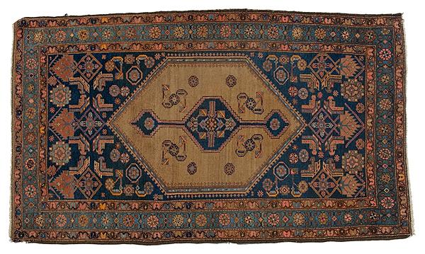 Appraisal: HAMADAN RUG Persian ca - with camel-colored ground stepped borders