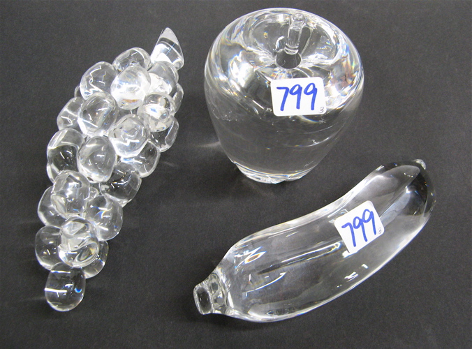 Appraisal: GROUP OF THREE STEUBEN ART CRYSTAL FRUITS a grape cluster