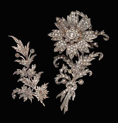 Appraisal: Two antique floral brooches large floral brooch set with rose-cut