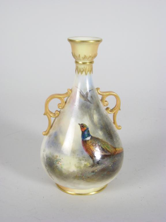 Appraisal: A Royal Worcester two handled Vase painted cock pheasant signed