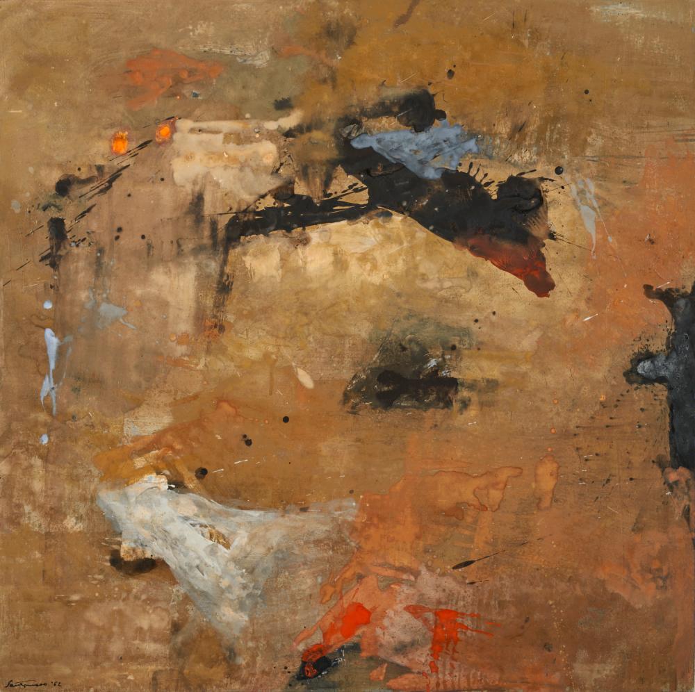 Appraisal: GIUSEPPE SANTOMASO Italian - Abstraction oil on paper signed and