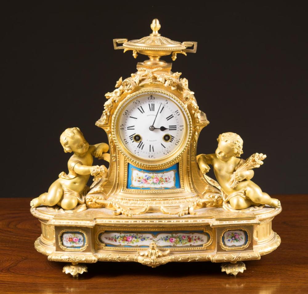 Appraisal: NAPOLEON III GILT BRONZE MANTEL CLOCK Bienayme Dieppe France th